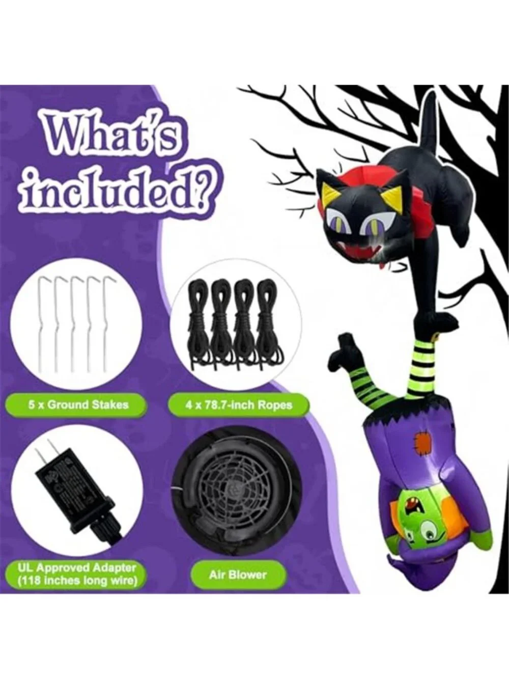 8 FT Hanging Halloween Inflatables Outdoor Decorations Black Cat and Witch